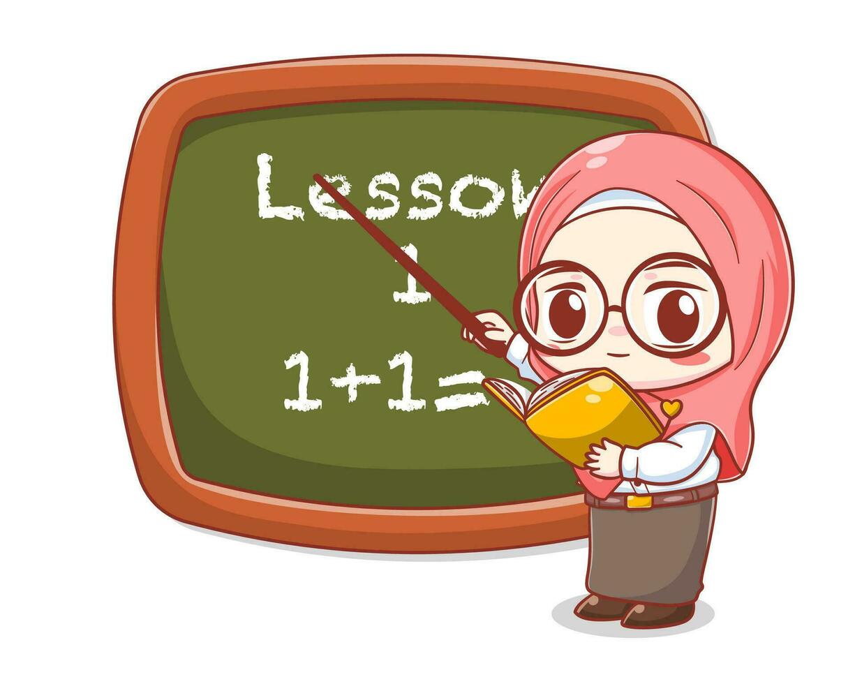 Cute teacher giving a lesson cartoon illustration vector