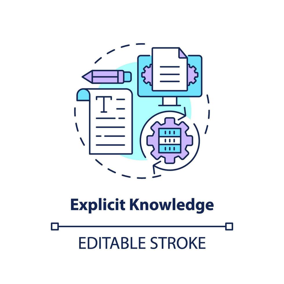 2D editable explicit knowledge thin line icon concept, isolated vector, multicolor illustration representing knowledge management. vector