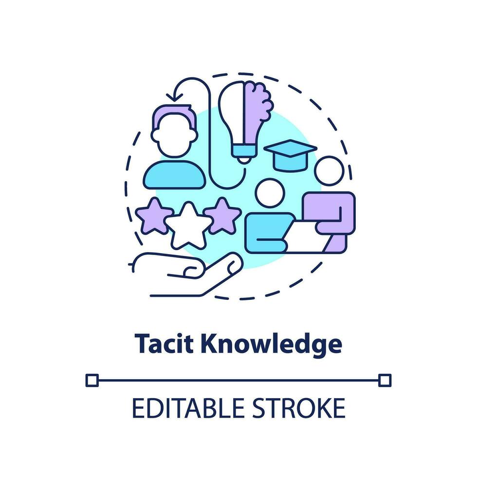 2D editable tacit knowledge thin line icon concept, isolated vector, multicolor illustration representing knowledge management vector