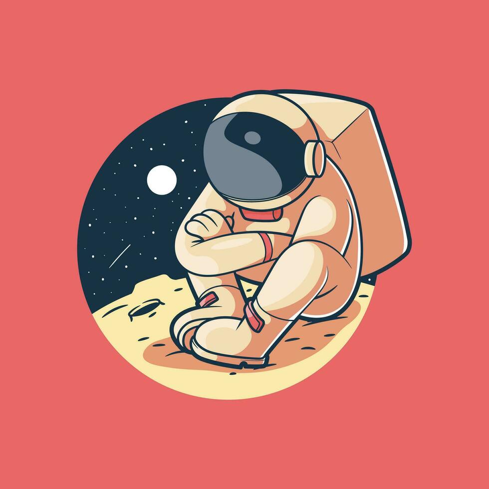 Astronaut alone on a planet vector illustration. Exploration, science, space design concept.