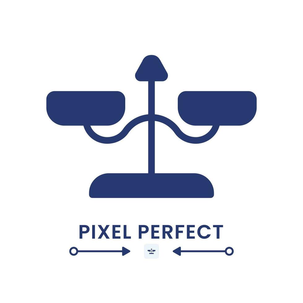 Balance scales black solid desktop icon. Weight measuring device. Court justice. Equality symbol. Pixel perfect, outline 4px. Silhouette symbol on white space. Glyph pictogram. Isolated vector image