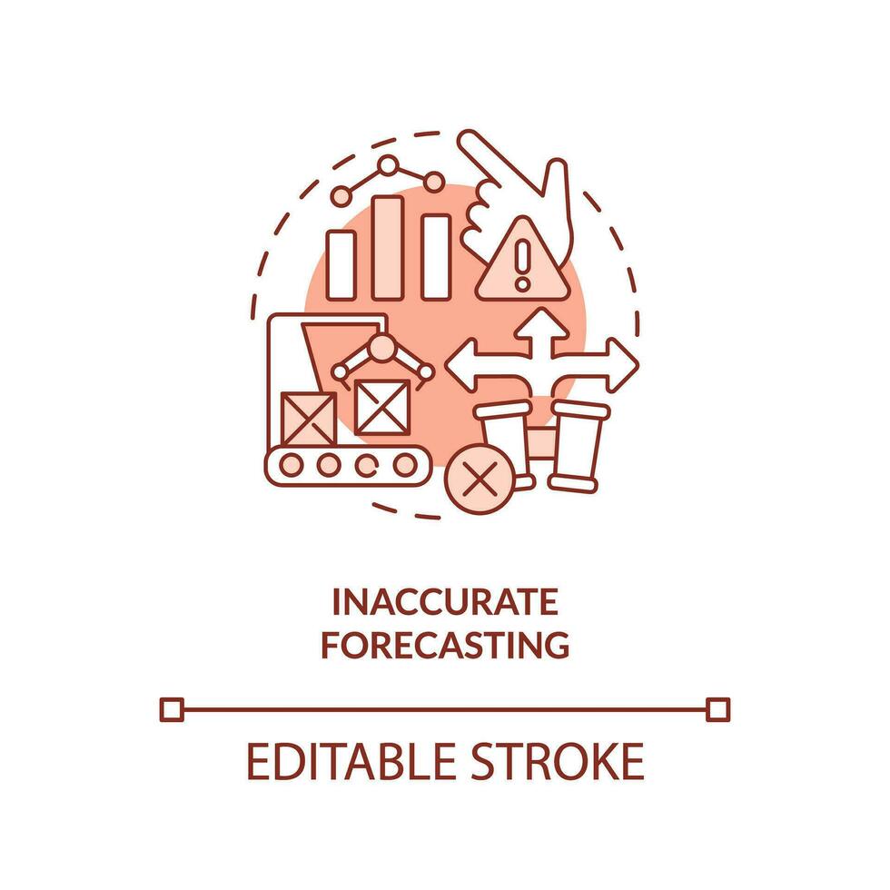 2D editable inaccurate forecasting red thin line icon concept, isolated vector, illustration representing overproduction. vector