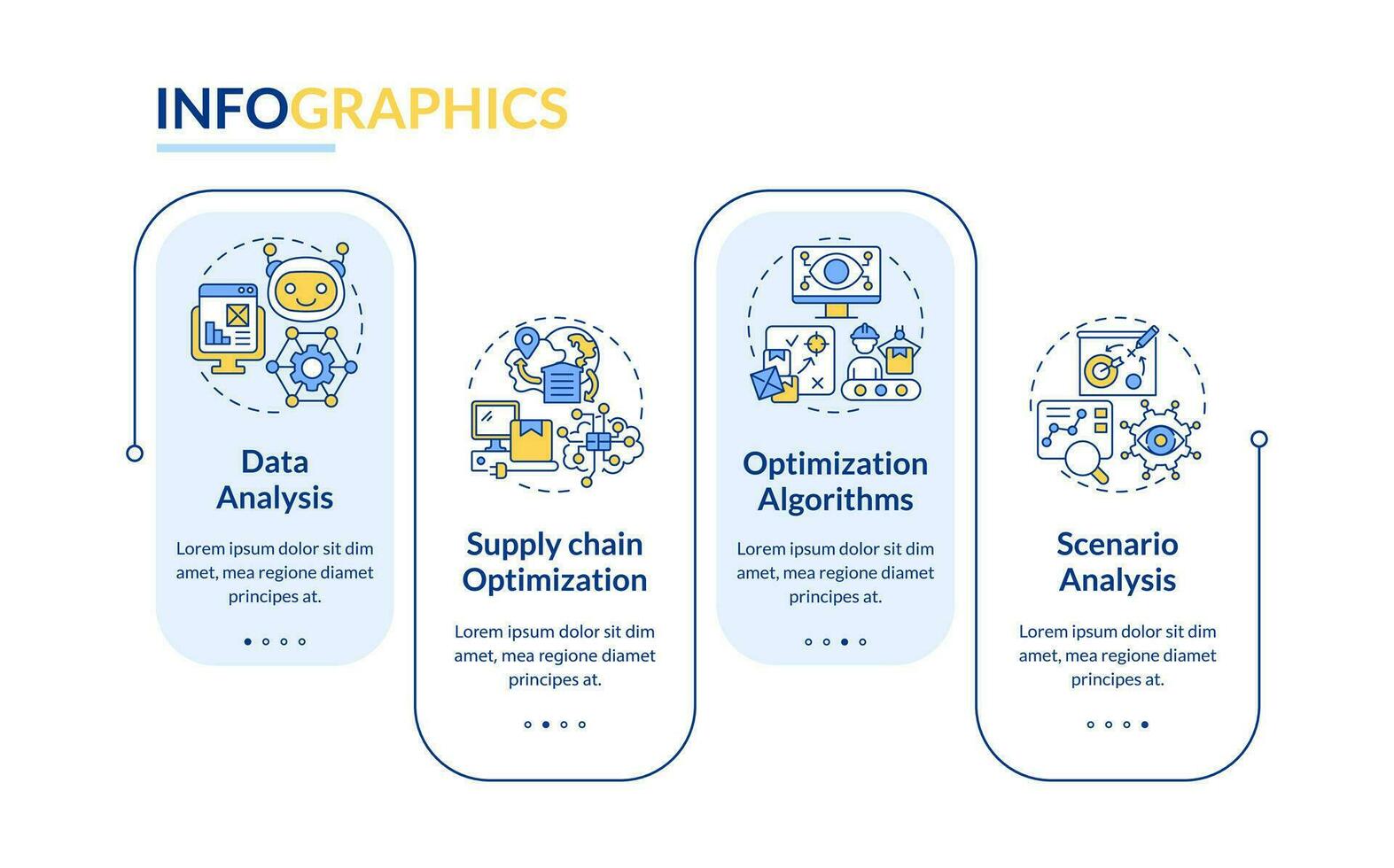 Colorful 2D overproduction vector infographics template with linear icons concept, data visualization with 4 steps, process timeline chart.