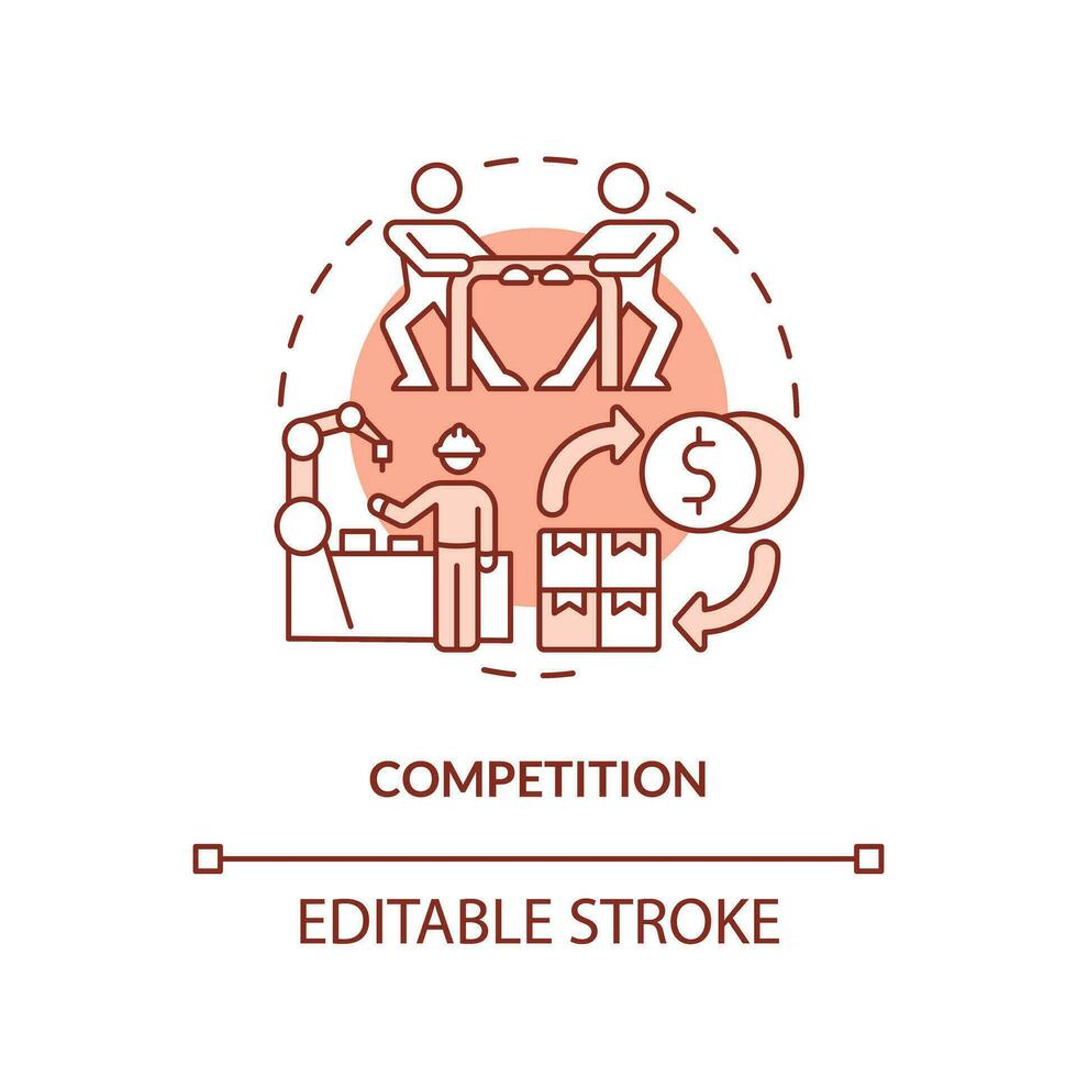2D editable competition red thin line icon concept, isolated vector, illustration representing overproduction. vector