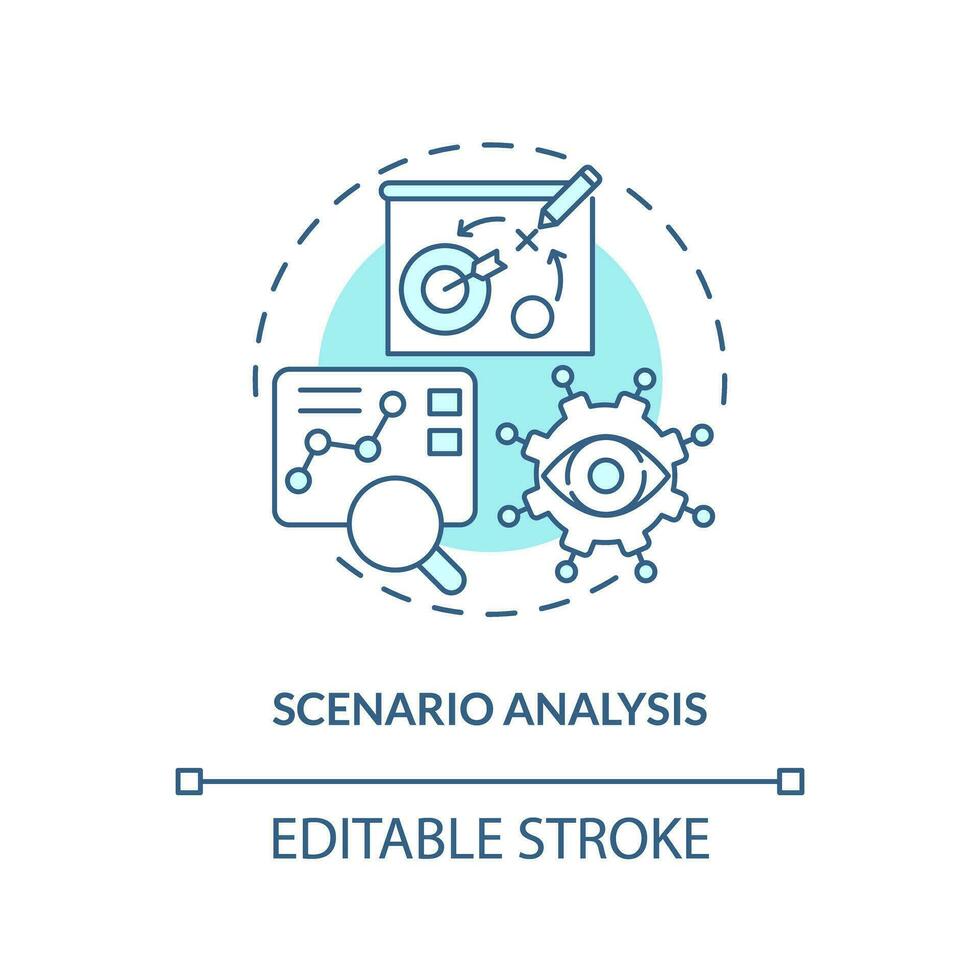 2D editable scenario analysis blue thin line icon concept, isolated vector, illustration representing overproduction. vector