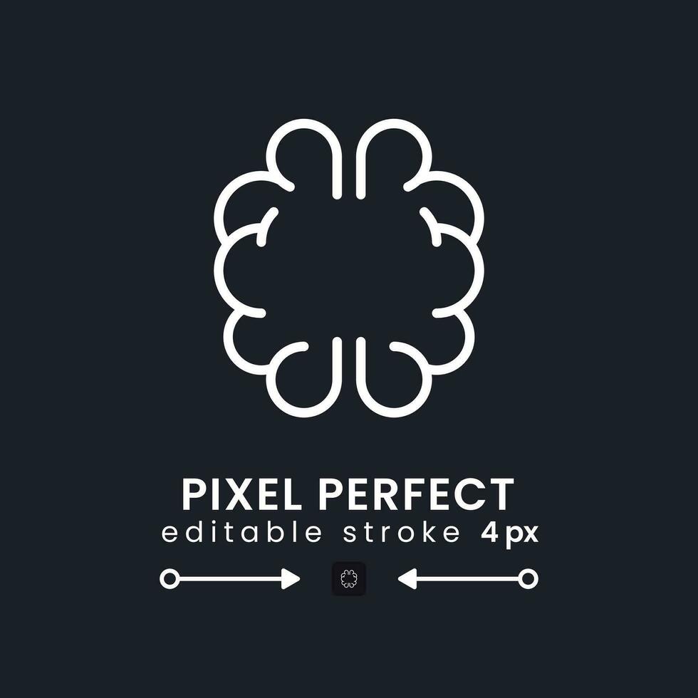 Human brain white linear desktop icon on black. Cognitive intelligence. Thinking skills. Nervous system. Pixel perfect, outline 4px. Isolated user interface symbol for dark theme. Editable stroke vector