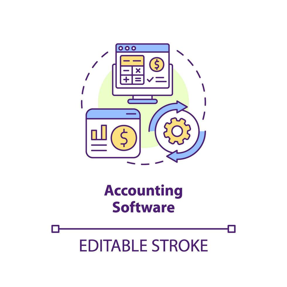 Accounting software concept icon. Computer program. Business accounting management abstract idea thin line illustration. Isolated outline drawing. Editable stroke vector
