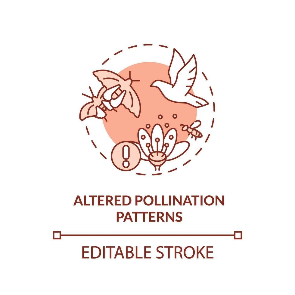 Editable altered pollination patterns icon representing heatflation concept, isolated vector, linear illustration of global warming impact. vector