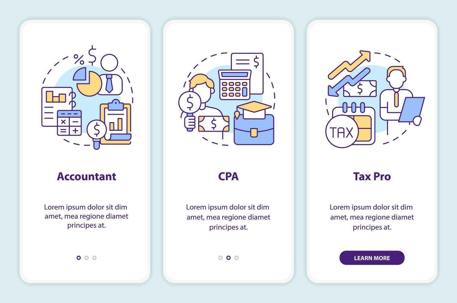 contabilidad carreras inducción móvil aplicación pantalla. calificaciones recorrido 3 pasos editable gráfico instrucciones con lineal conceptos. ui, ux, gui modelo vector