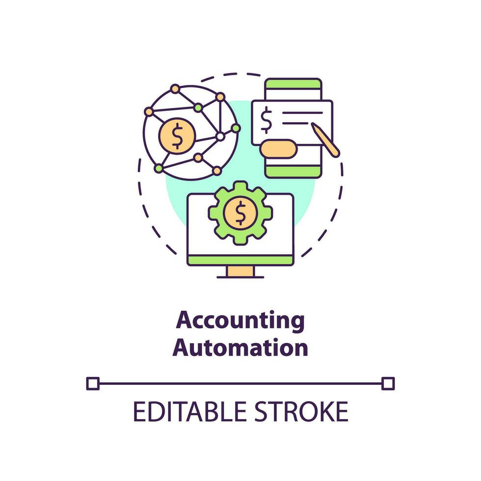 Automation concept icon. Computer program. Accounting software benefit abstract idea thin line illustration. Isolated outline drawing. Editable stroke vector