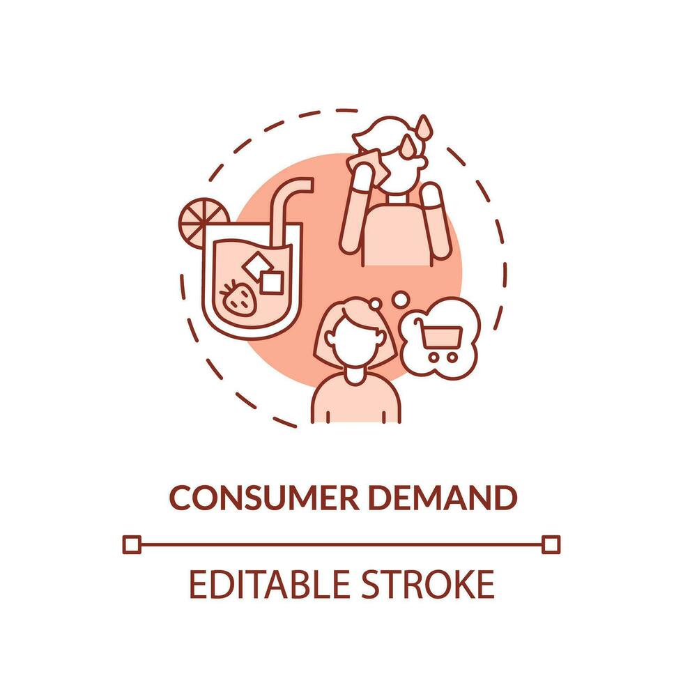 Editable consumer demand icon representing heatflation concept, isolated vector, thin line illustration of global warming impact. vector