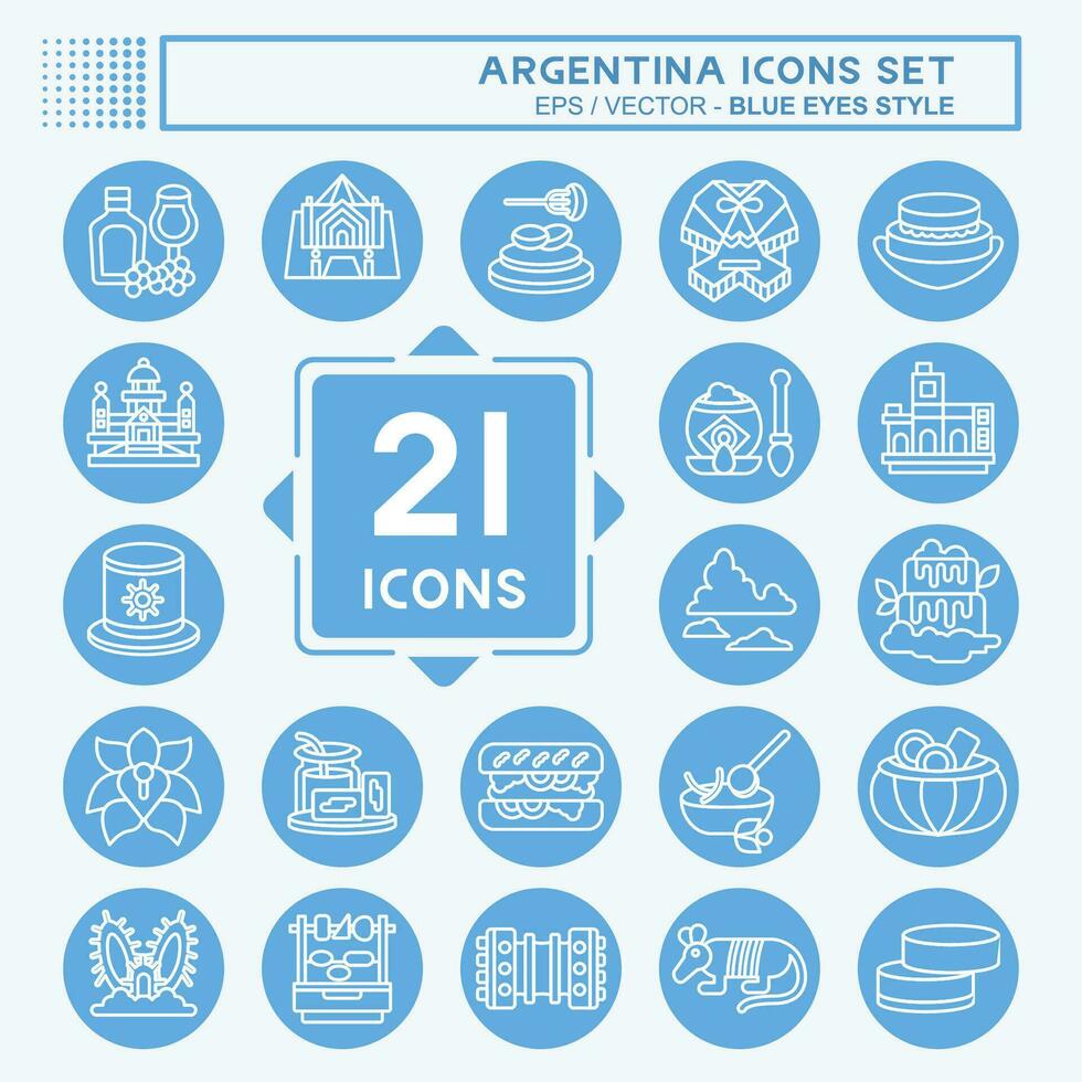 Icon Set Argentina . related to Holiday symbol. blue eyes style. simple design editable. simple illustration vector