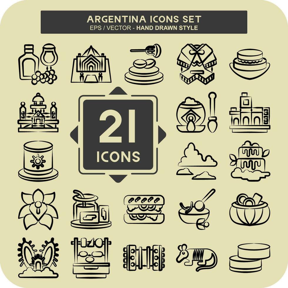 icono conjunto argentina . relacionado a fiesta símbolo. mano dibujado estilo. sencillo diseño editable. sencillo ilustración vector