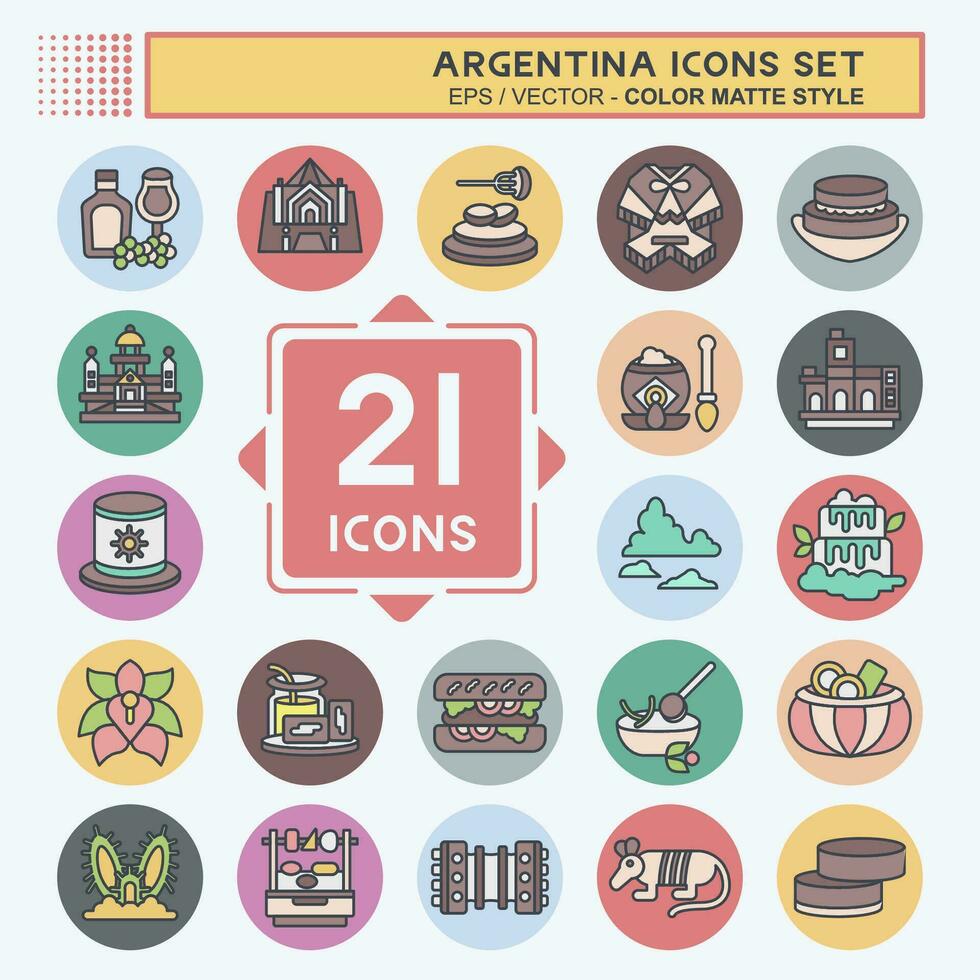 Icon Set Argentina . related to Holiday symbol. color mate style. simple design editable. simple illustration vector