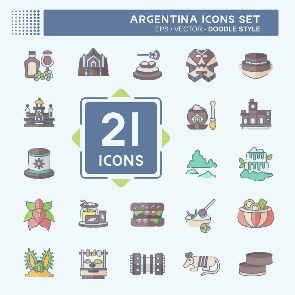 Icon Set Argentina . related to Holiday symbol. doodle style. simple design editable. simple illustration vector