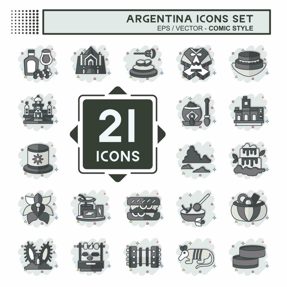 Icon Set Argentina . related to Holiday symbol. comic style. simple design editable. simple illustration vector