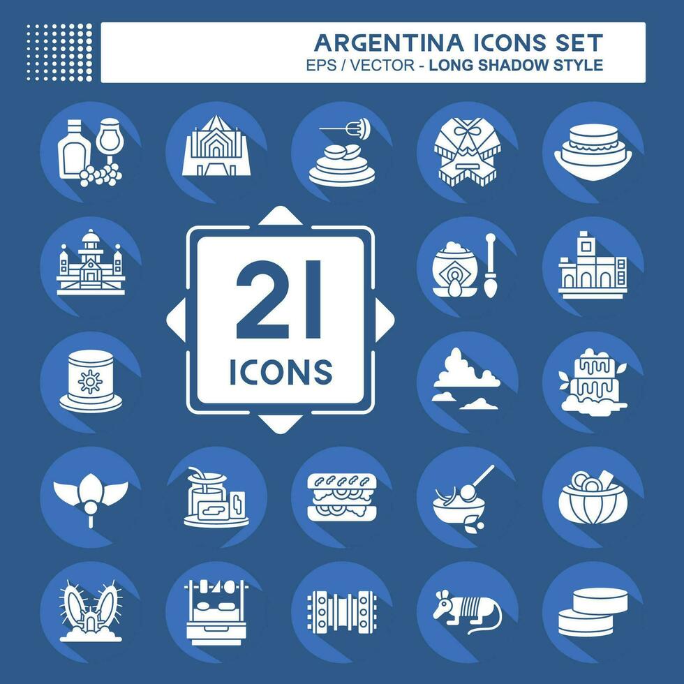 icono conjunto argentina . relacionado a fiesta símbolo. largo sombra estilo. sencillo diseño editable. sencillo ilustración vector