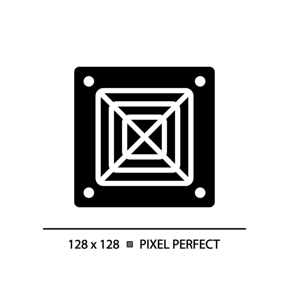 Ceiling air conditioning black glyph icon. Thermal comfort. Ac unit. Temperature control. Ventilation system. Silhouette symbol on white space. Solid pictogram. Vector isolated illustration
