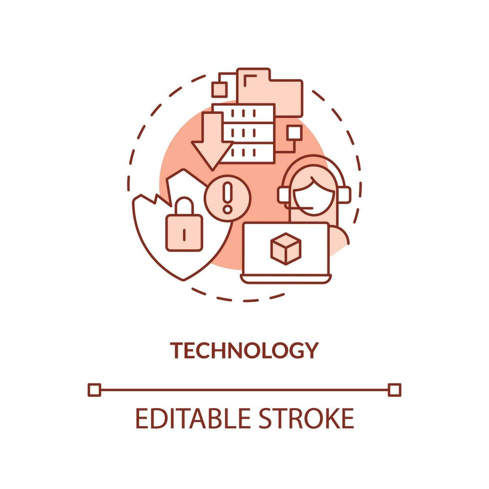 Technology terracotta concept icon. Data security issues. Supply chain disruption abstract idea thin line illustration. Isolated outline drawing. Editable stroke vector