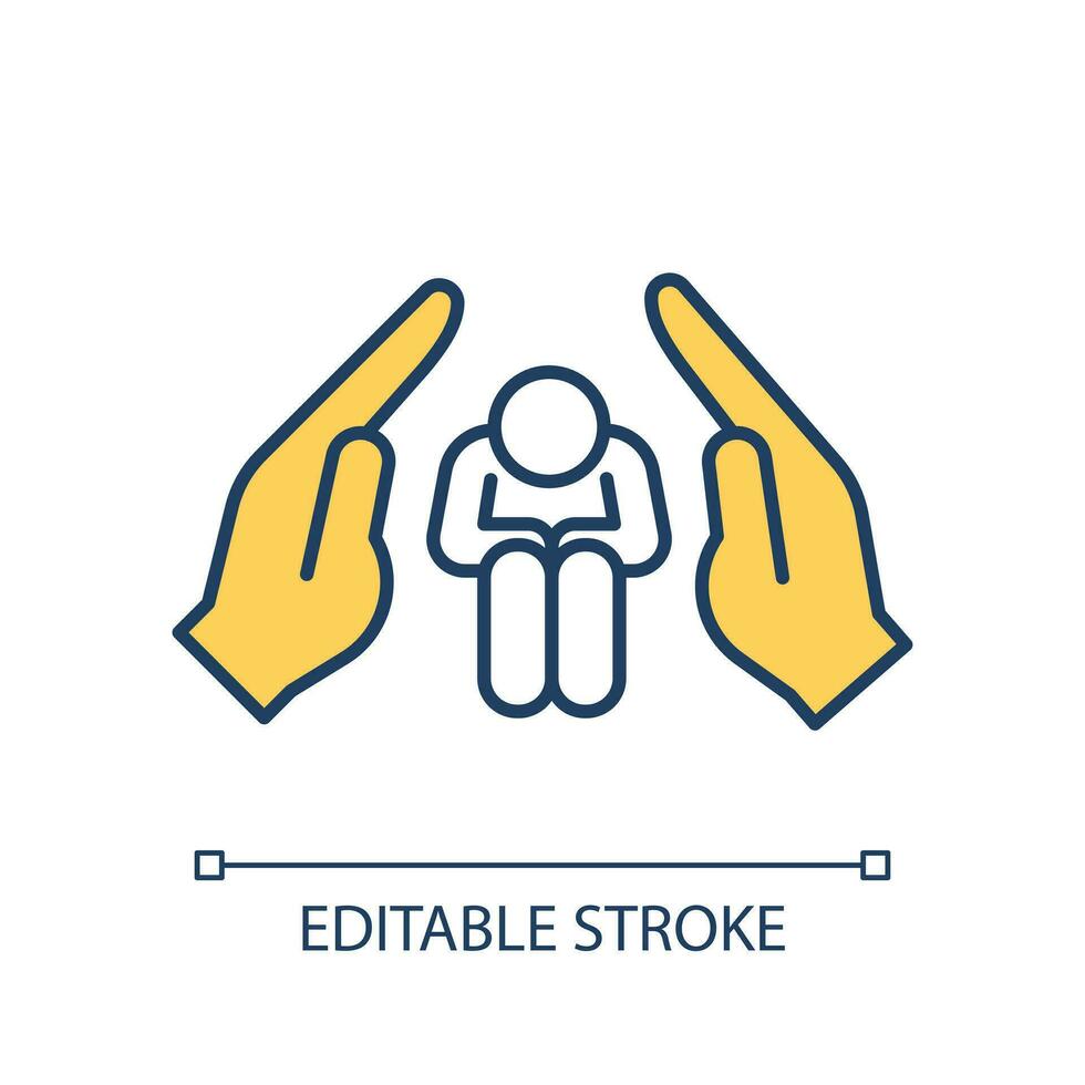 Protection of vulnerable community member RGB color icon. Giving support to victim. Safe place to rehab process. Isolated vector illustration. Simple filled line drawing. Editable stroke