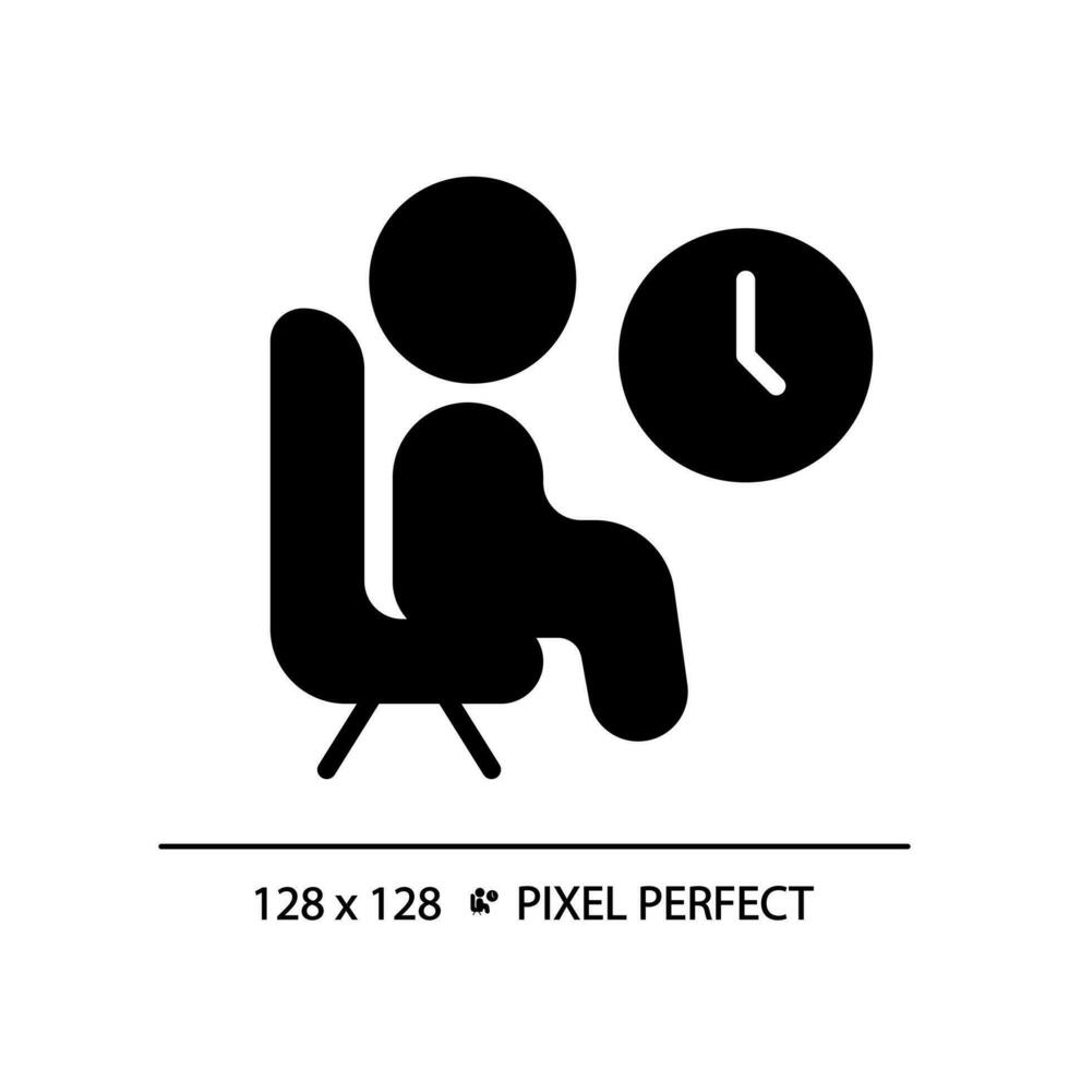 Lounge pixel perfect black glyph icon. Place to rest in public center. Comfortable space for chilling. Relax at break. Silhouette symbol on white space. Solid pictogram. Vector isolated illustration