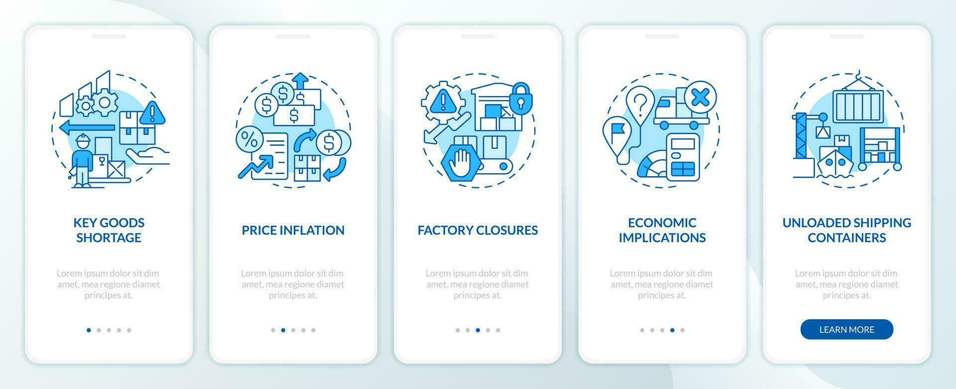 suministro cadena ruptura cuestiones azul inducción móvil aplicación pantalla. recorrido 3 pasos editable gráfico instrucciones con lineal conceptos. ui, ux, gui modelo vector