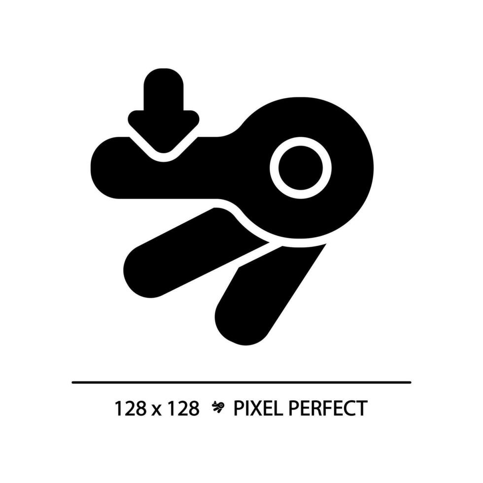 Automatic flush lever pixel perfect black glyph icon. Toilet bowl detail. Mechanism of restroom equipment. Silhouette symbol on white space. Solid pictogram. Vector isolated illustration