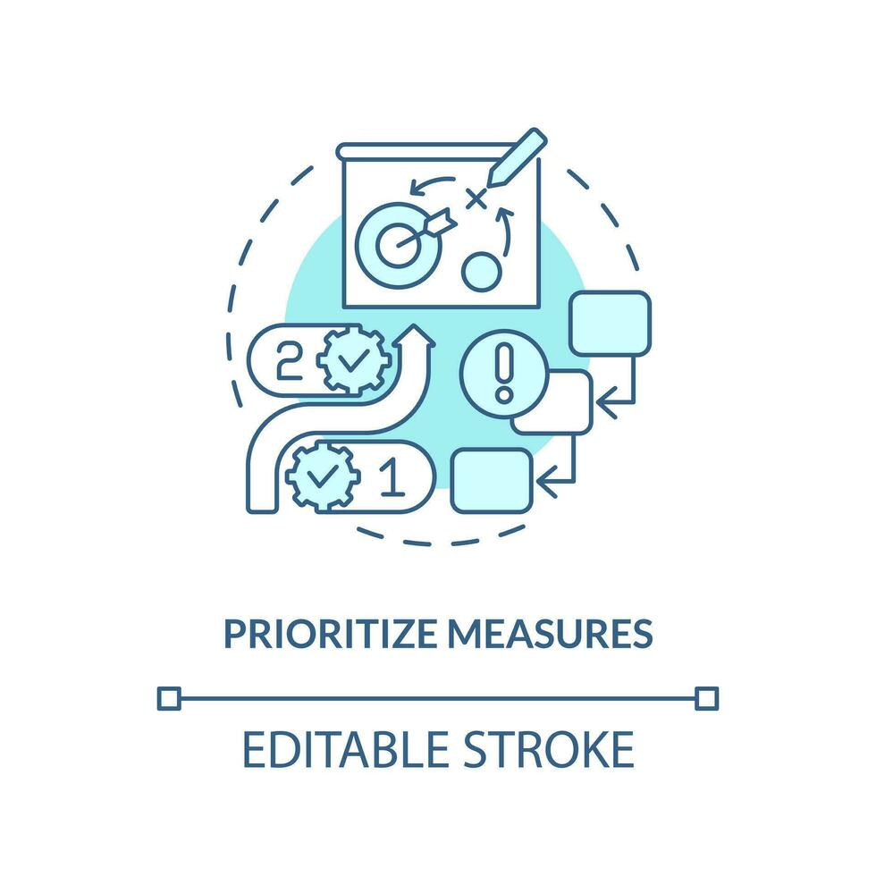 Prioritize measures turquoise concept icon. Define goals. Disruption action plan abstract idea thin line illustration. Isolated outline drawing. Editable stroke vector