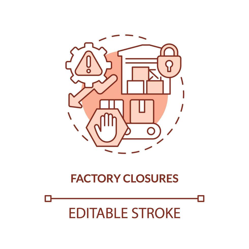 Factory closures terracotta concept icon. Vulnerability in supply chain abstract idea thin line illustration. Isolated outline drawing. Editable stroke vector