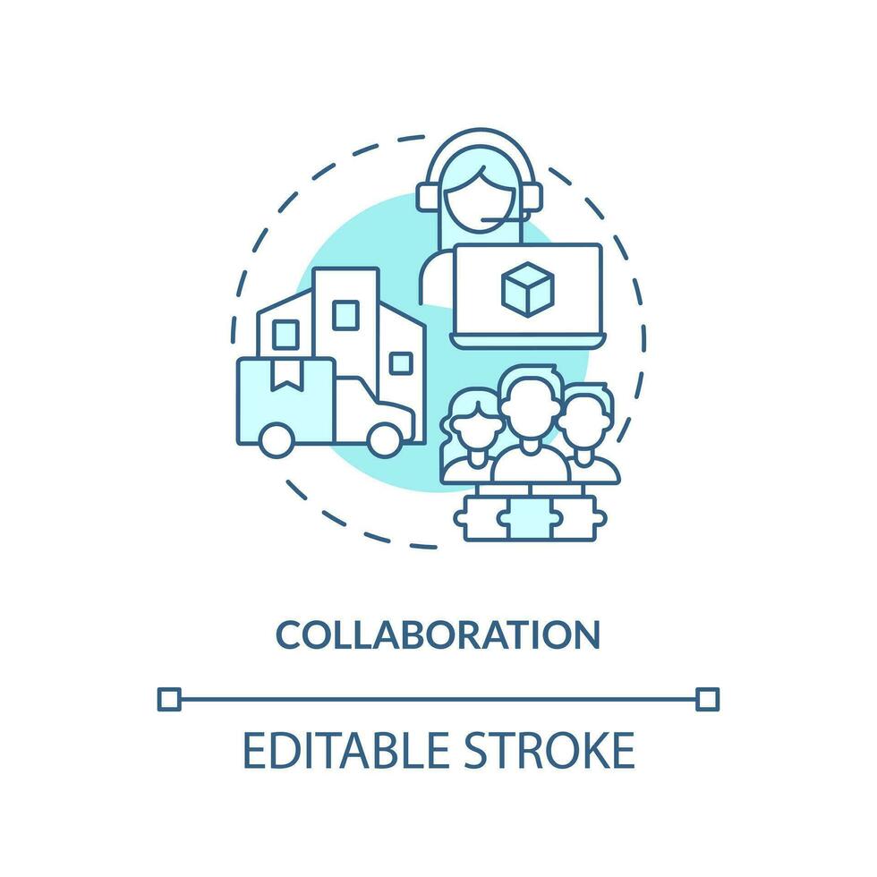 Collaboration turquoise concept icon. Logistics organizations. Disruption action plan abstract idea thin line illustration. Isolated outline drawing. Editable stroke vector