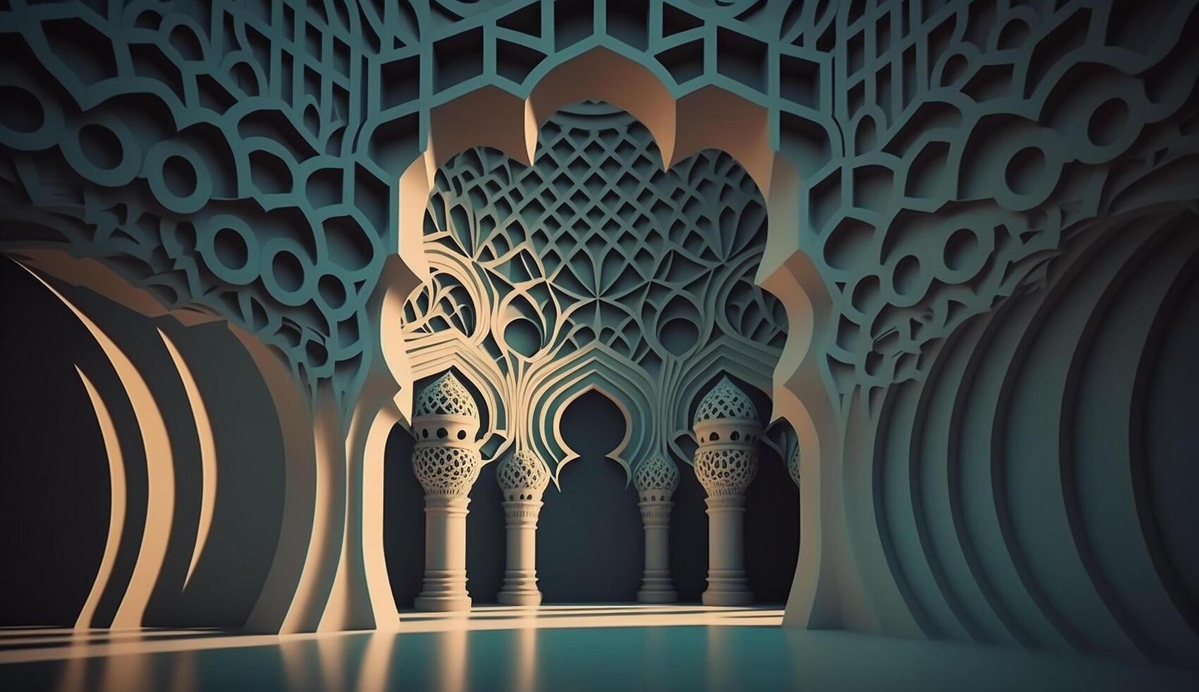 3d render mosque element in ornate arabic, Islamic archit ecture style interior. photo