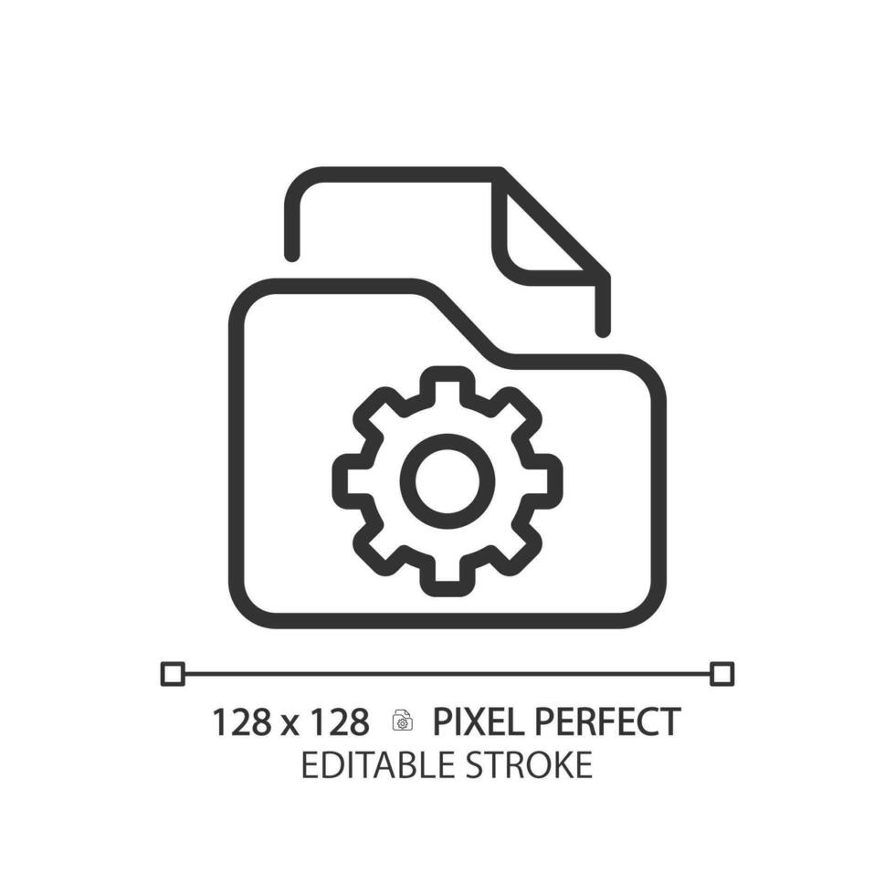 File management pixel perfect linear icon. Digital files browser. Folders organization. Computer system customization. Thin line illustration. Contour symbol. Vector outline drawing. Editable stroke