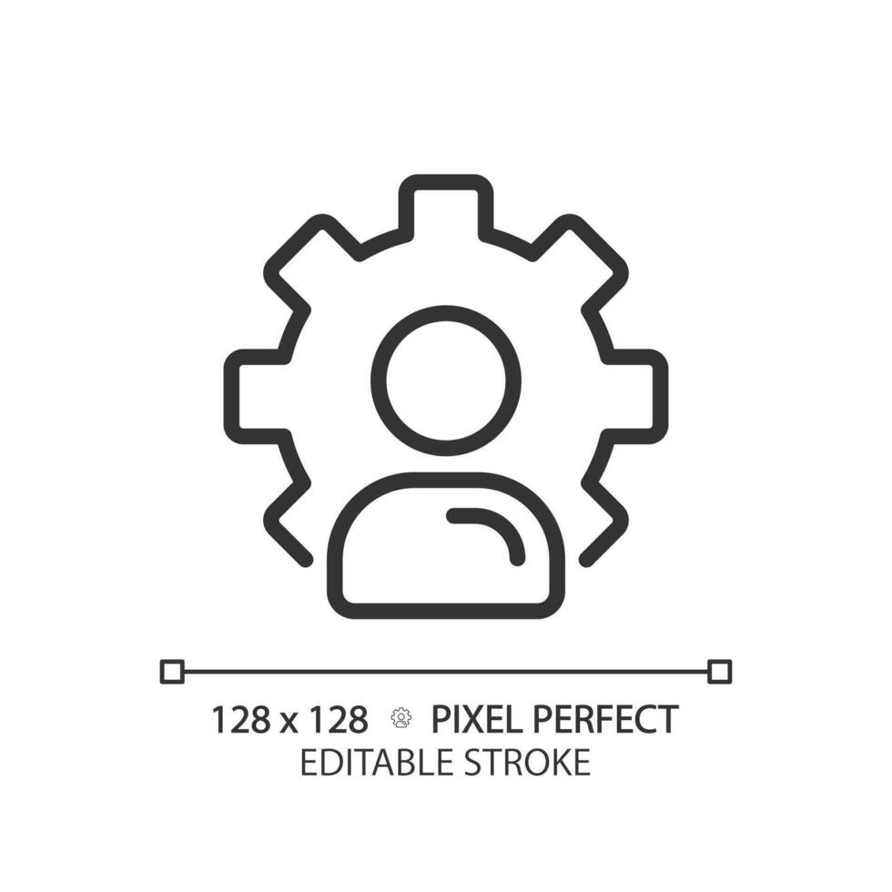 Account settings pixel perfect linear icon. Social media profile. Authorized user customization. Personal changes. Thin line illustration. Contour symbol. Vector outline drawing. Editable stroke