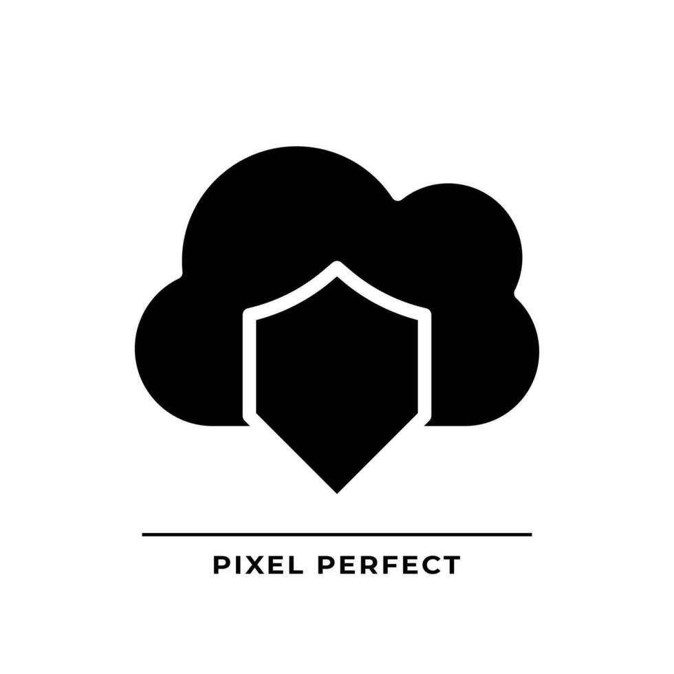 Cloud security black glyph icon. Internet dataset protection. Safe information storage online. Data center software. Silhouette symbol on white space. Solid pictogram. Vector isolated illustration