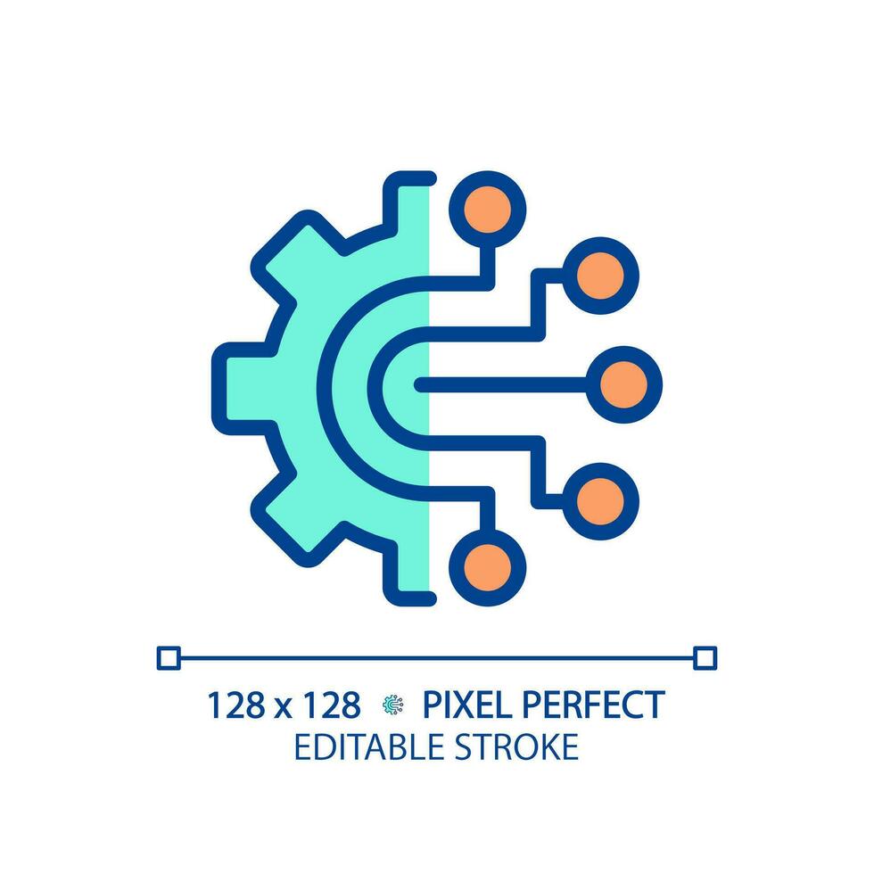 AIOps pixel perfect RGB color icon. Artificial intelligence for it operations. Automated process. Machine learning. Settings. Isolated vector illustration. Simple filled line drawing. Editable stroke