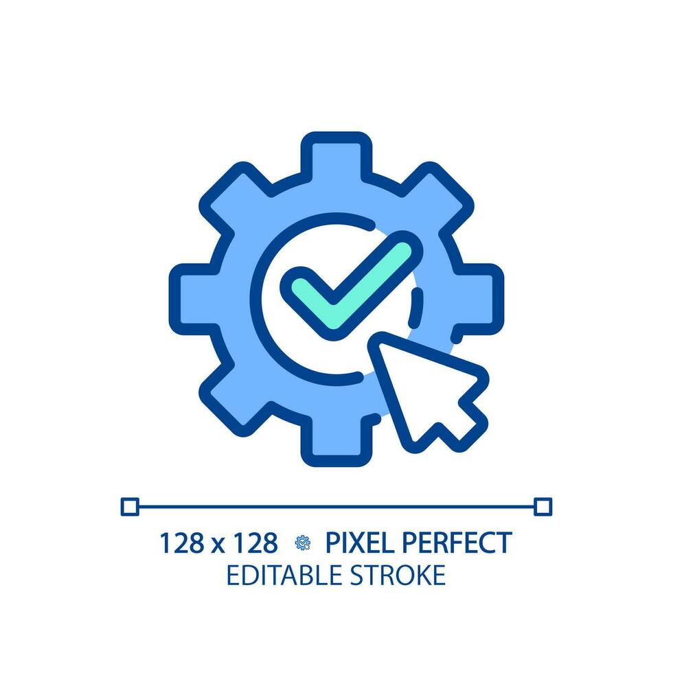 Apply settings pixel perfect RGB color icon. Save changes. Successful completion. Computer system configuration. Isolated vector illustration. Simple filled line drawing. Editable stroke