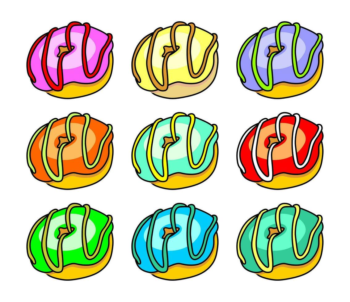 Collection of colorful donuts icon set vector