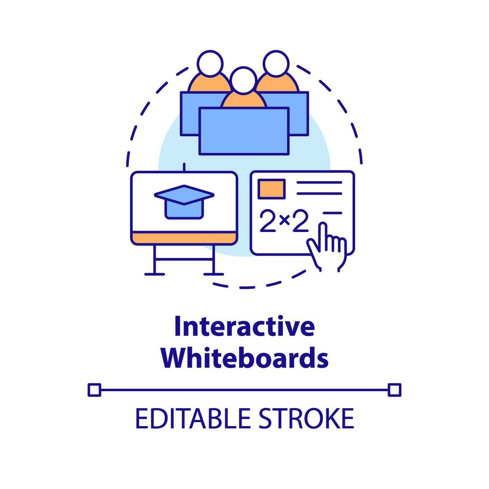 Interactive whiteboards concept icon. Educational application of ICT abstract idea thin line