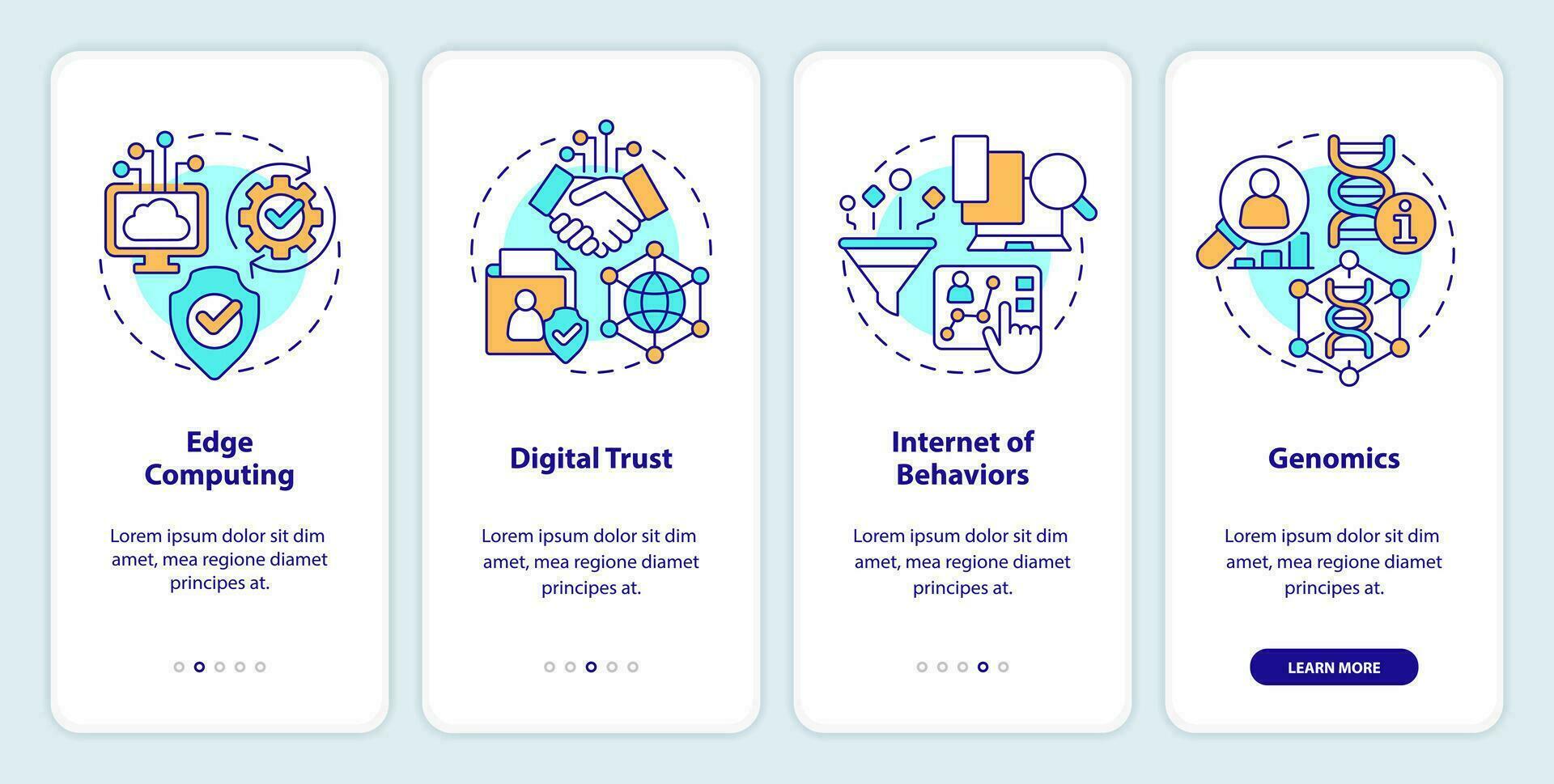 Information technology trends onboarding mobile app screen. Progress walkthrough 4 steps editable graphic instructions with linear concepts. UI, UX, GUI template vector