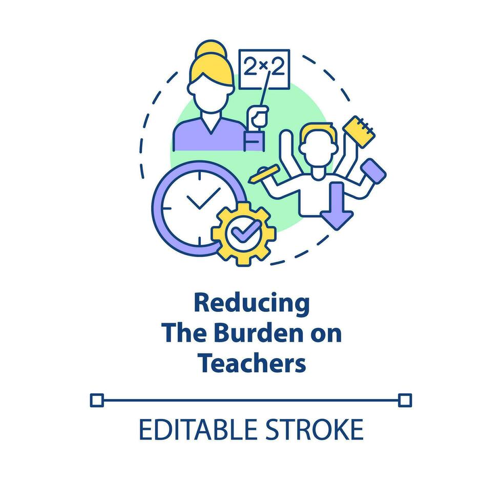 Reducing burden on teachers concept icon. ICT benefit in education abstract idea thin line illustration. Isolated outline drawing. Editable stroke vector