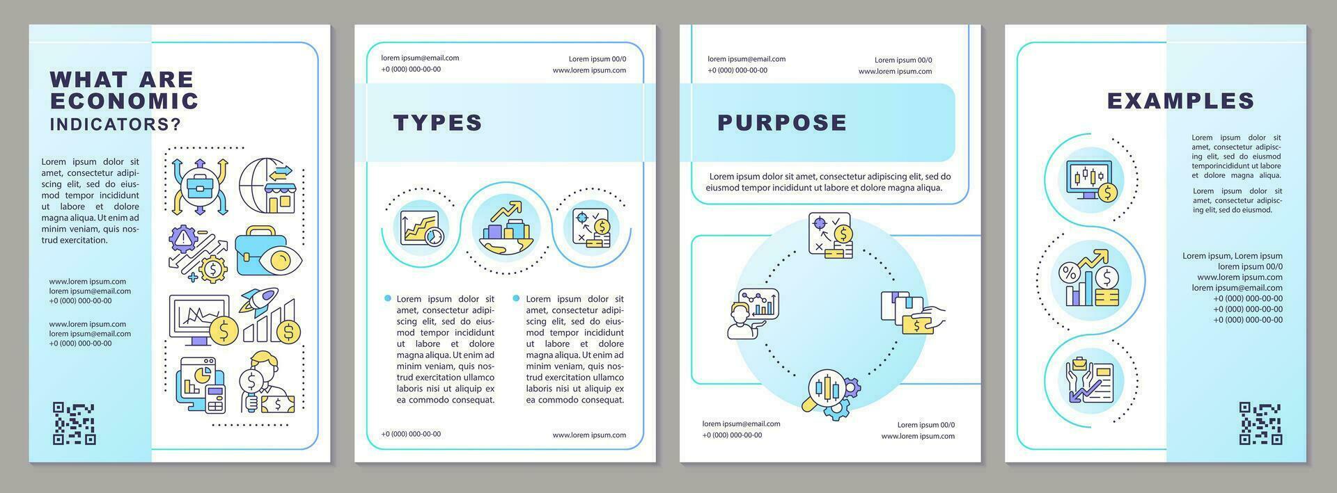 qué son económico indicadores azul degradado folleto modelo. folleto diseño con lineal iconos 4 4 vector diseños para presentación, anual informes