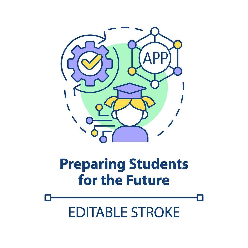 Preparing students for future concept icon. ICT benefit in education abstract idea thin line illustration. Isolated outline drawing. Editable stroke vector