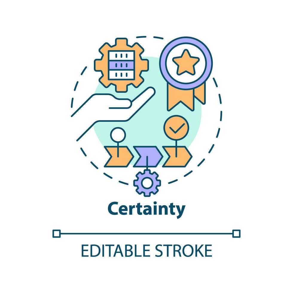 Certainty concept icon. Perform data handling steps. ICT literacy level abstract idea thin line illustration. Isolated outline drawing. Editable stroke vector