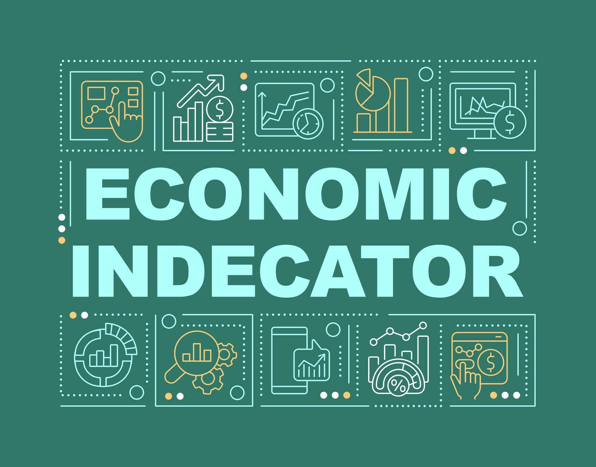 Economic indicator word concepts dark green banner. Market analysis