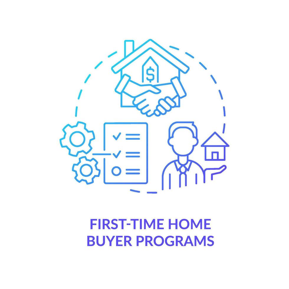 First time home buyer programs blue gradient concept icon. Mortgage loan. Real estate purchase abstract idea thin line illustration. Isolated outline drawing vector
