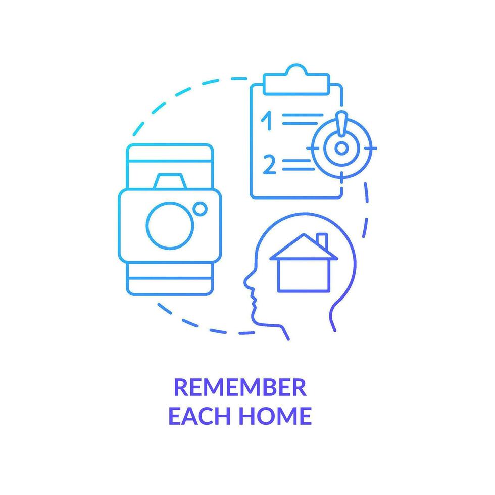 Remember each home blue gradient concept icon. Property purchase lifehacks. Homebuying checklist abstract idea thin line illustration. Isolated outline drawing vector