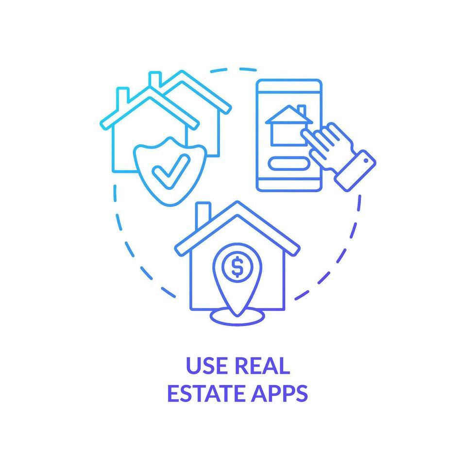 Use real estate applications blue gradient concept icon. Property search. First time homebuying tip abstract idea thin line illustration. Isolated outline drawing vector