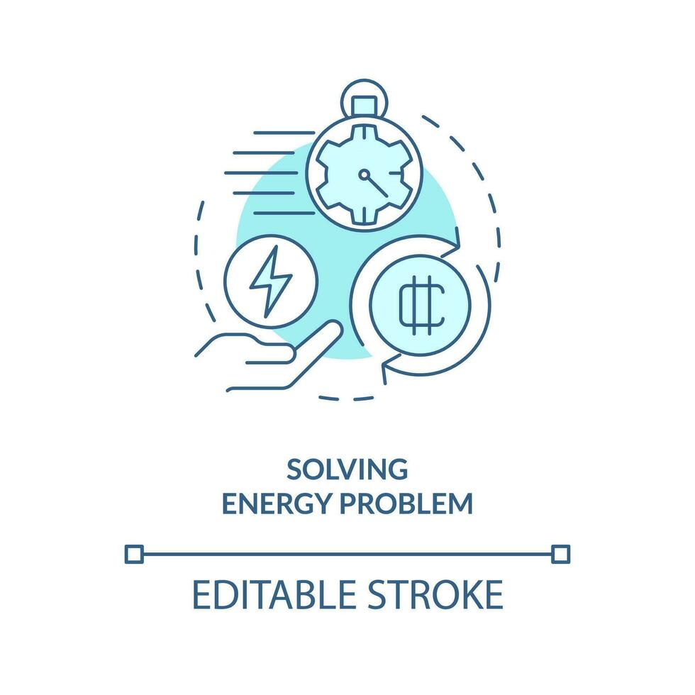 Solving energy problem turquoise concept icon. Reduce power consumption. NFT trend abstract idea thin line illustration. Isolated outline drawing. Editable stroke vector