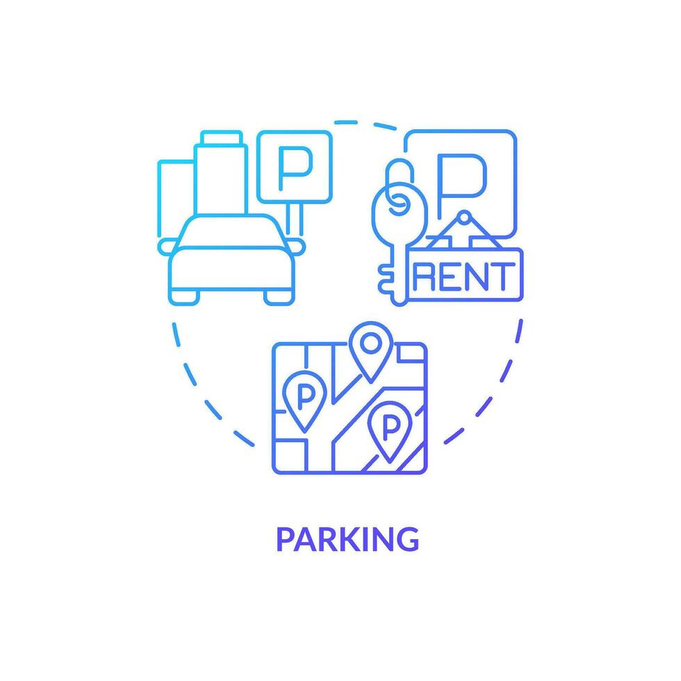 estacionamiento azul degradado concepto icono. real inmuebles inversión. conveniente barrios ventaja resumen idea Delgado línea ilustración. aislado contorno dibujo vector