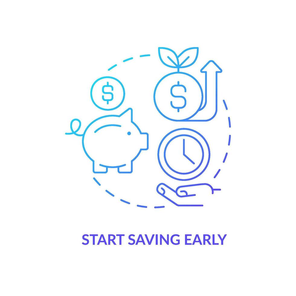 Start saving early blue gradient concept icon. House deposit. Real estate purchase. Homebuying tip abstract idea thin line illustration. Isolated outline drawing vector